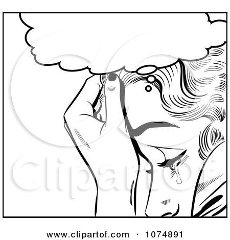 Clipart Black And White Retro Pop Art Woman Crying Under A Thought Balloon - Royalty Free Vector Illustration by brushingup
