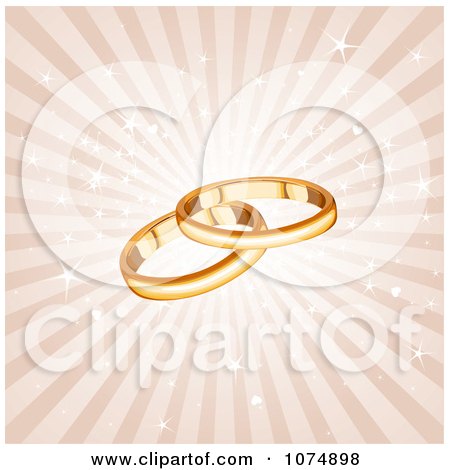 Clipart 3d Gold Wedding Band Rings Over Sparkly Rays - Royalty Free Vector Illustration by Pushkin