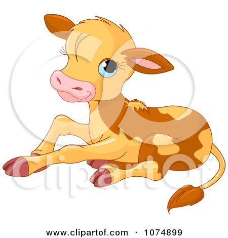 Clipart Cute Baby Calf Cow Sitting - Royalty Free Vector Illustration by Pushkin