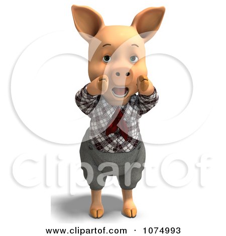 Clipart 3d Hollering Pig In Clothes - Royalty Free CGI Illustration by Ralf61