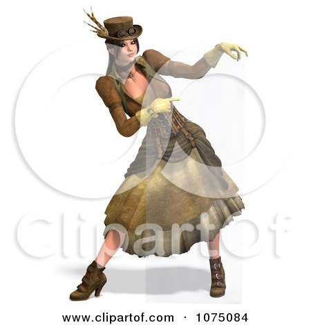 Clipart 3d Steampunk Lady Holding Clear Plastic 2 - Royalty Free CGI Illustration by Ralf61