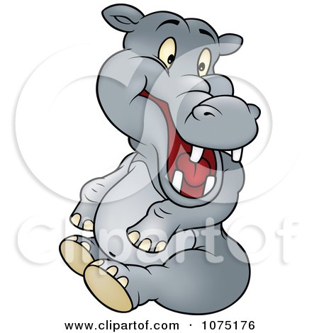 Clipart Happy Gray Hippo Sitting - Royalty Free Vector Illustration by dero