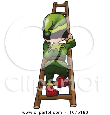 Clipart Gnome Climbing A Ladder - Royalty Free Vector Illustration by dero