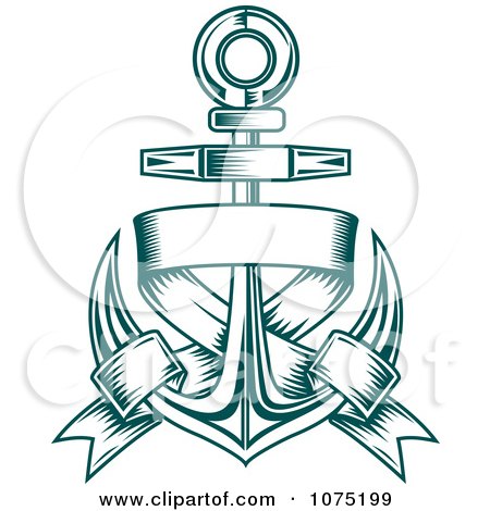 Clipart Teal Nautical Anchor And Blank Banner Logo - Royalty Free Vector Illustration by Vector Tradition SM