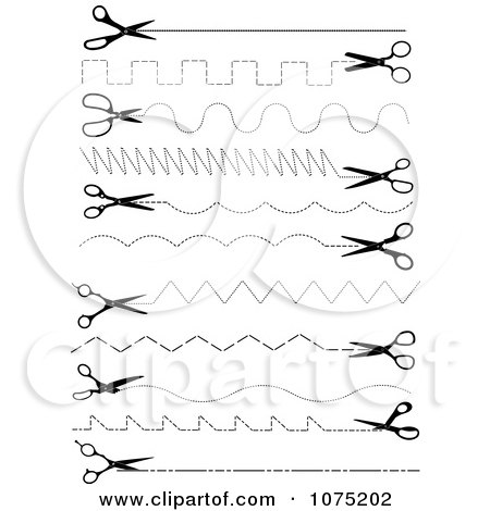 Clipart Black And White Cut Here Coupon Cutting Guides And Scissors - Royalty Free Vector Illustration by Vector Tradition SM