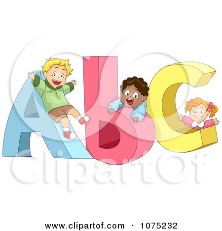 Clipart Cute Diverse School Children Playing On ABC - Royalty Free Vector Illustration by BNP Design Studio