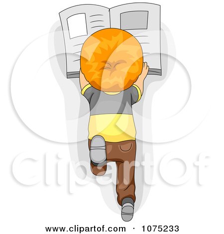 Clipart School Boy Reading On His Tummy - Royalty Free Vector Illustration by BNP Design Studio