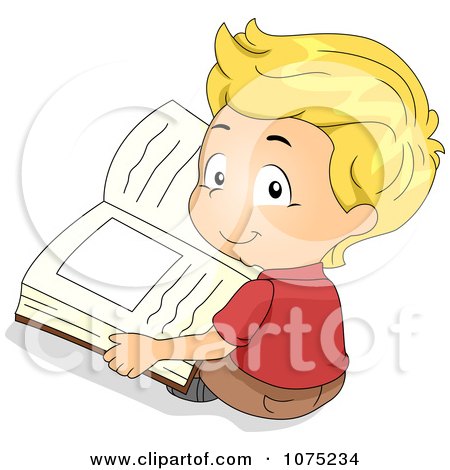 Clipart Cute Boy Reading A Picture Book On The Floor - Royalty Free Vector Illustration by BNP Design Studio