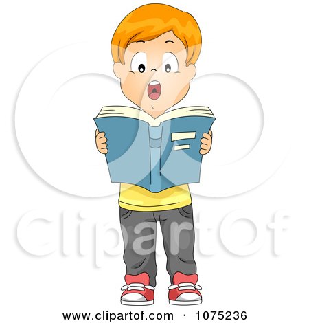 Clipart School Boy Standing And Reading Aloud From A Book - Royalty Free Vector Illustration by BNP Design Studio