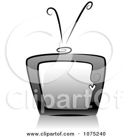 Clipart Black Swirly Retro TV Icon And Reflection - Royalty Free Vector Illustration by BNP Design Studio