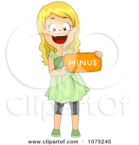 Clipart Happy School Girl Holding A Minus Math Symbol - Royalty Free Vector Illustration by BNP Design Studio