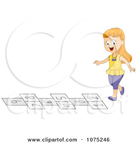 Clipart School Girl Playing Hop Scotch On The Playground At Recess - Royalty Free Vector Illustration by BNP Design Studio