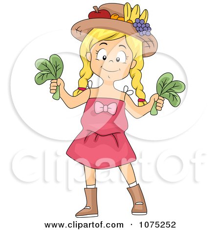 Clipart Healthy Girl Holding Fresh Picked Spinach - Royalty Free Vector Illustration by BNP Design Studio