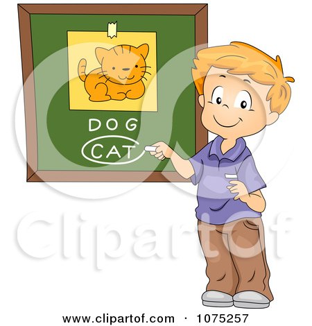 Clipart School Boy Identifying A Cat Picture - Royalty Free Vector Illustration by BNP Design Studio