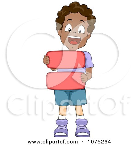 Clipart Happy Black School Boy Holding An Equals Math Symbol - Royalty Free Vector Illustration by BNP Design Studio