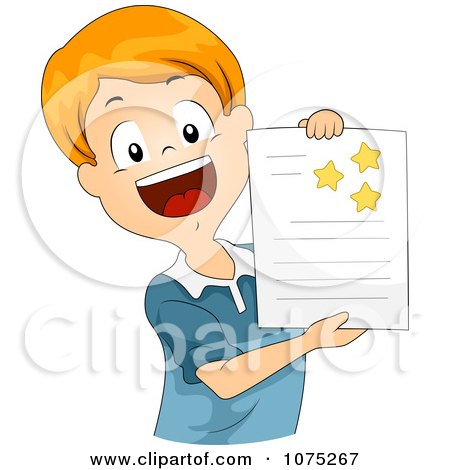 Clipart Proud School Boy Showing Off His Gold Stars - Royalty Free Vector Illustration by BNP Design Studio