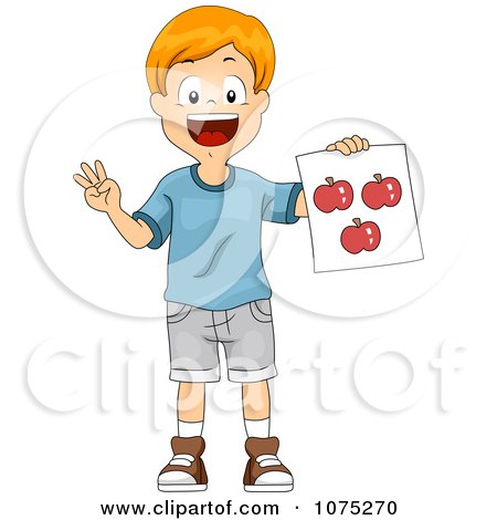 Clipart School Boy Holding An Apple Flash Card - Royalty Free Vector Illustration by BNP Design Studio