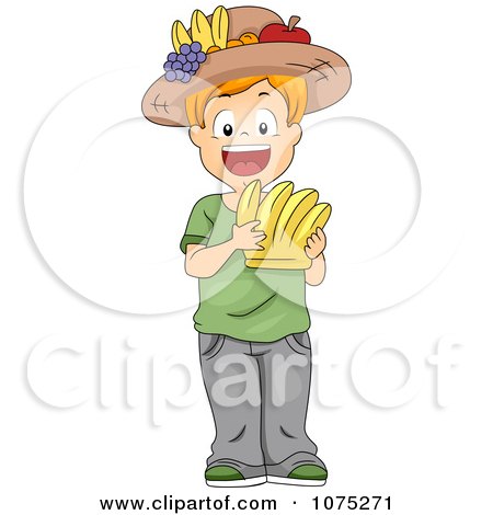 Clipart School Boy Holding A Banana Flash Card - Royalty Free Vector Illustration by BNP Design Studio