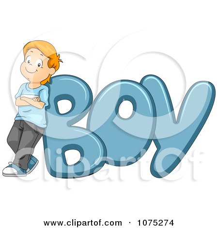 Clipart Proud Kid Leaning Against BOY - Royalty Free Vector Illustration by BNP Design Studio