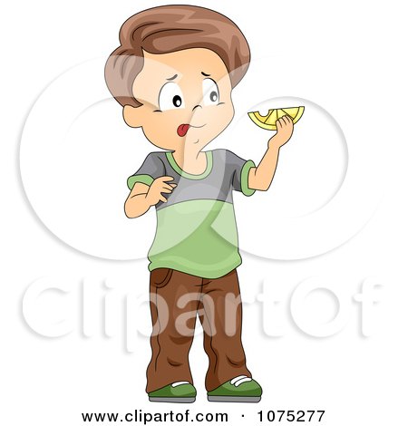 Clipart Boy Tasting A Sour Lemon - Royalty Free Vector Illustration by BNP Design Studio