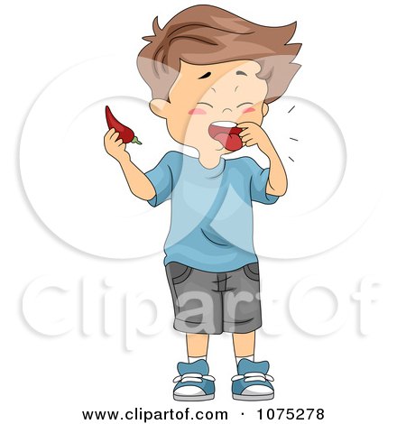 Clipart Boy Tasting A Spicy Pepper - Royalty Free Vector Illustration by BNP Design Studio