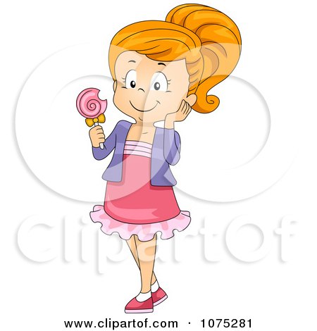 Clipart Girl Eating A Sweet Loli Pop - Royalty Free Vector Illustration by BNP Design Studio