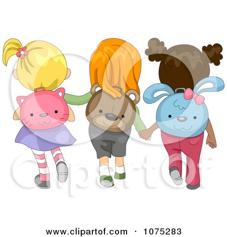 Clipart Diverse School Girls Wearing Animal Backpacks - Royalty Free Vector Illustration by BNP Design Studio