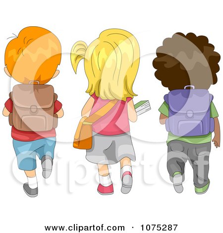 Clipart Cute Diverse School Children Walking To School - Royalty Free Vector Illustration by BNP Design Studio