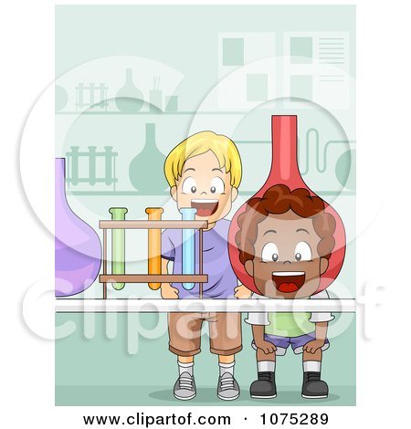 Clipart Excited School Boys In A Science Lab - Royalty Free Vector Illustration by BNP Design Studio