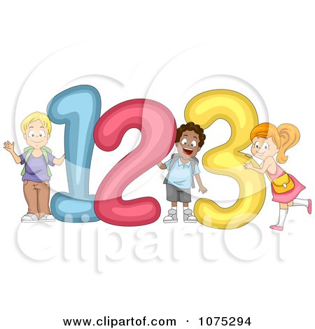 Clipart Cute Diverse School Children With Giant 123 Numbers - Royalty Free Vector Illustration by BNP Design Studio