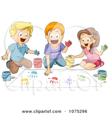 Clipart School Children Hand Painting In Art Class - Royalty Free Vector Illustration by BNP Design Studio