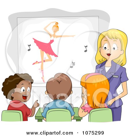 Clipart Teacher Showing A Ballet Movie To Her Class - Royalty Free Vector Illustration by BNP Design Studio