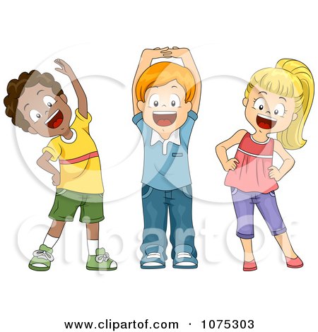 Clipart Cute Diverse School Children Stretching - Royalty Free Vector Illustration by BNP Design Studio