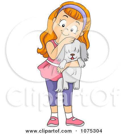 Clipart Happy Girl Hugging A Puppy Dog - Royalty Free Vector Illustration by BNP Design Studio