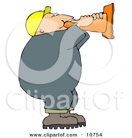 Worker Man Yelling Through the Tip of a Construction Cone Clipart Illustration by djart