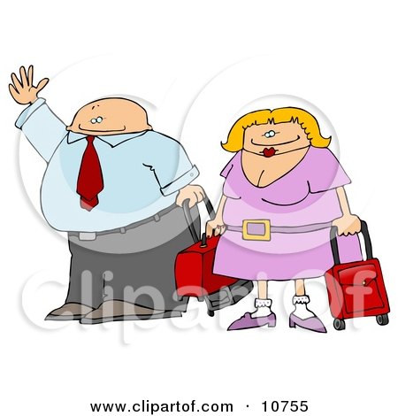 Middle Aged Traveling Couple With Luggage, Hailing a Taxi Cab Clipart Illustration by djart