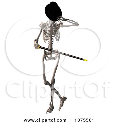 Clipart 3d Skeleton Wearing A Top Hat And Dancing With A Cane 2 - Royalty Free CGI Illustration by Ralf61