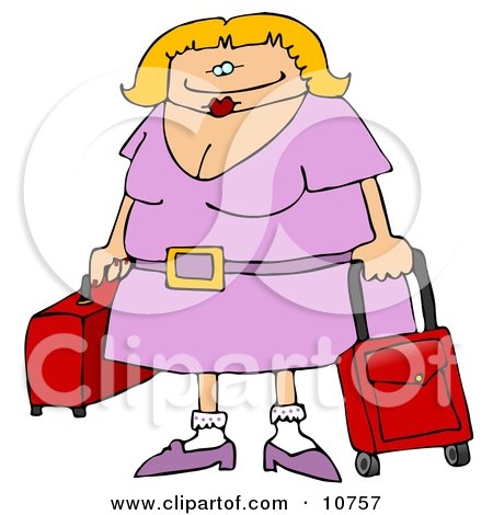 Traveling Blond Woman With Rolling Luggage at the Airport Clipart Illustration by djart