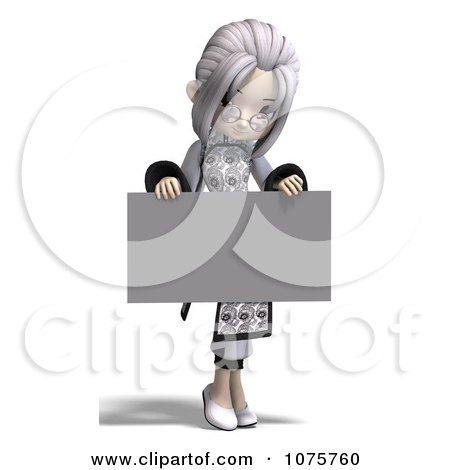 Clipart Asian Girl Holding A Sign In A White Dress - Royalty Free CGI Illustration by Ralf61