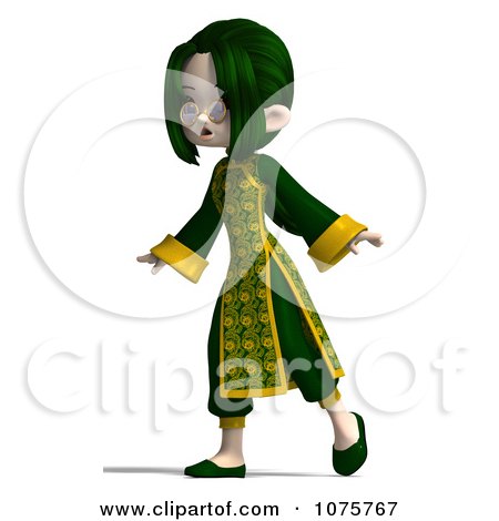 Clipart Asian Girl In A Green Dress 4 - Royalty Free CGI Illustration by Ralf61