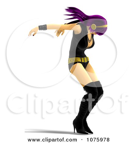 Clipart 3d Purple Haired Rocker Chick Woman Wearing Headphones And Dancing - Royalty Free CGI Illustration by Ralf61