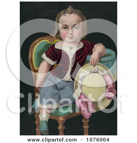 Little Boy or Girl Sitting in a Chair, Holding a Riding Crop and Hat - Royalty Free Illustration by JVPD
