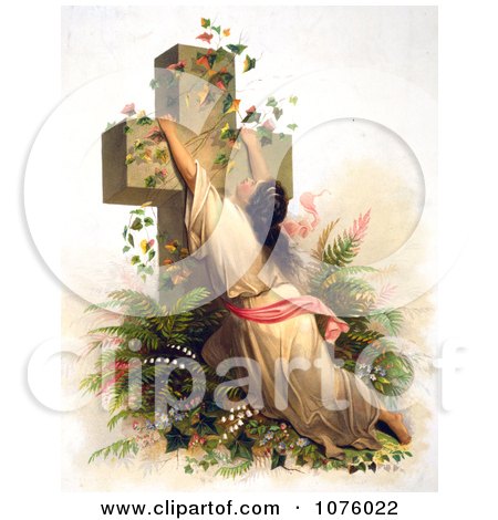 Woman Draped on a Cross Covered With Vines - Royalty Free Historical Clip Art by JVPD