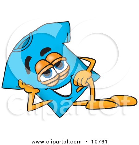 Clipart Picture of a Blue Short Sleeved T-Shirt Mascot Cartoon Character Resting His Head on His Hand by Mascot Junction