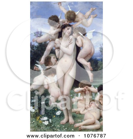 Nude Woman Surrounded by Cherubs, Return of Spring, Le Printemps, by William-Adolphe Bouguereau - Royalty Free Historical Clip Art  by JVPD