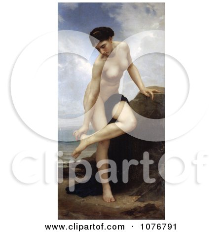 Nude Woman Leaning on a Rock, After the Bath, by William-Adolphe Bouguereau - Royalty Free Historical Clip Art  by JVPD