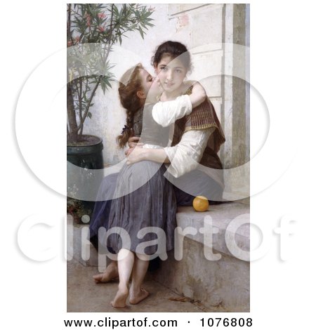 Girl Kissing Her Mom’s Cheek, a Little Coaxing, by William-Adolphe Bouguereau - Royalty Free Historical Clip Art  by JVPD