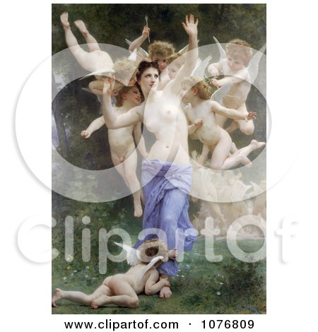 Nude Woman Surrounded by Cherubs and Cupids With Arrows, The Invasion by William-Adolphe Bouguereau - Royalty Free Historical Clip Art  by JVPD