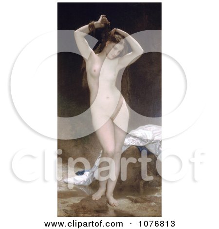 Nude Woman Combing Through Her Long Hair With Her Fingers, Bather by William-Adolphe Bouguereau - Royalty Free Historical Clip Art  by JVPD