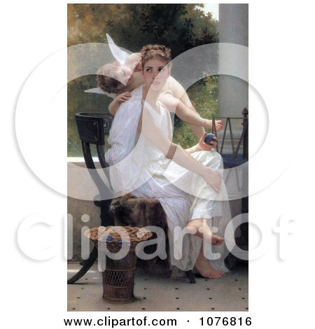 Woman With Yarn and a Cherub, Work Interrupted by William-Adolphe Bouguereau - Royalty Free Historical Clip Art  by JVPD